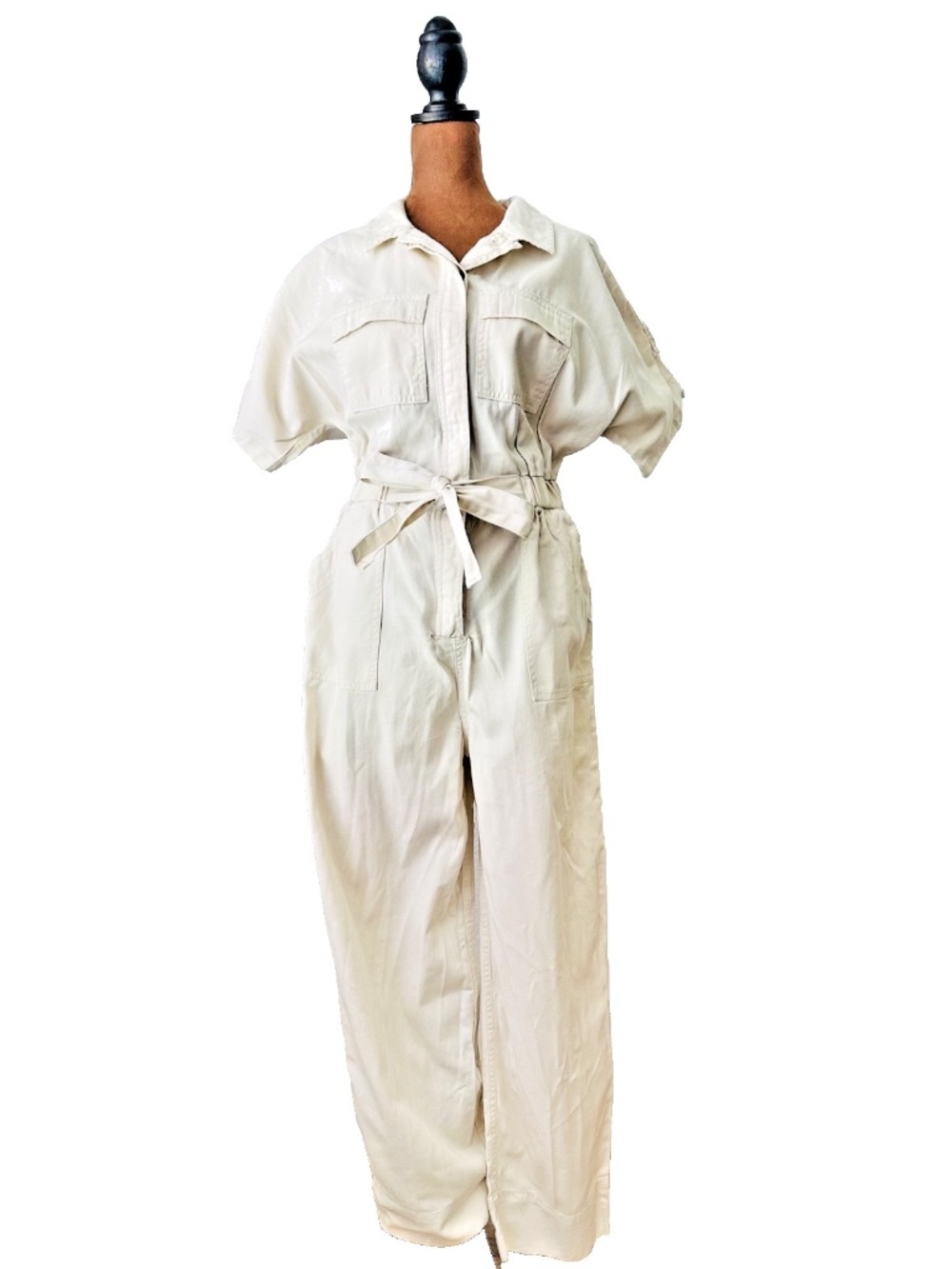 Preloved Universal Thread Cream Denim Jumpsuit with Pockets – Women's Size 6